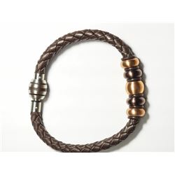 1) STAINLESS STEEL LEATHER MEN'S BRACELET W/BEADS