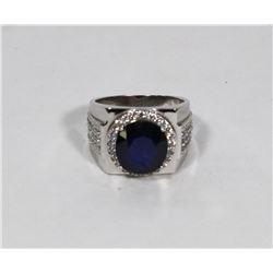 11) ST. SILVER STAR SAPPHIRE MENS RING SIZE 11