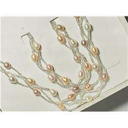 15) STERLING SILVER PEARL NECKLACE & BRACELET