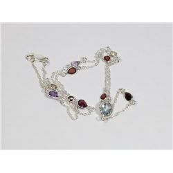 17) STERLING SILVER GEMSTONE NECKLACE