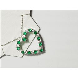 42) STERLING SILVER EMERALD PENDANT NECKLACE