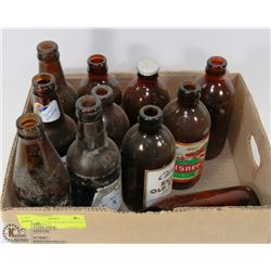 FLAT OF 11 VINTAGE BEER BOTTLES. COLLECTIBLES