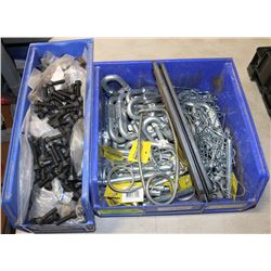 2 BLUE TRAYS OF ASSORTED BOLTS, HARDWARE,