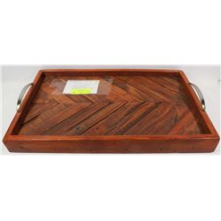 CHEVRON STYLE SERVING TRAY FINISHED IN GUNSTOCK
