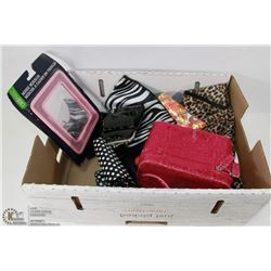 FLAT OF WOMENS ITEMS AND MAKEUP TRAVELING BAG