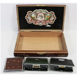 MY FATHER CIGAR BOX WITH 2 VINTAGE OPERA GLASSES