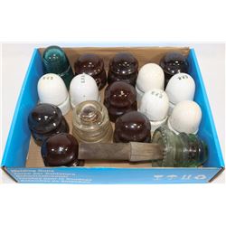 TRAY OF GLASS INSULATORS SOME ARE MAKED CPR