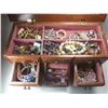 22)  WOODEN JEWELRY BOX & CONTENTS