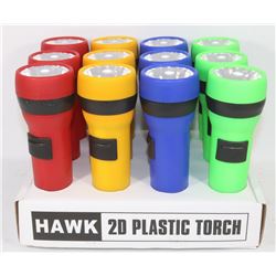 CASE OF 12 HAWK 2D PLASTIC TORCH / FLASHLIGHT