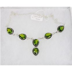 #92-GREEN PERIDOT GEMSTONE  NECKLACE