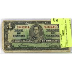 1937 CANADIAN $1.00 DOLLAR BILL