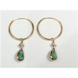 4) 14K YELLOW GOLD EMERALD & DIAMOND EARRINGS
