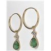 Image 3 : 4) 14K YELLOW GOLD EMERALD & DIAMOND EARRINGS