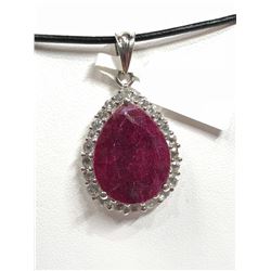 37) STERLING SILVER RUBY & WHITE TOPAZ PENDANT