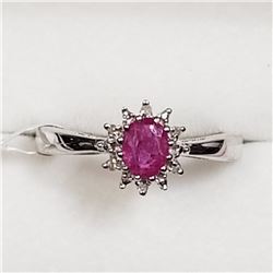 79) STERLING SILVER RUBY DIAMOND RING SIZE 6
