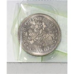 1867-1971 CENTENNIAL BRITISH COLUMBIA $1.00 COIN