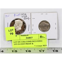LOT OF 2 USA COINS INCLUDING 1979- 50 CENT PROOF &