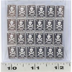 24 1 GRAM .999 SILVER ART BARS SKULL & CROSS BONES