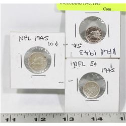 LOT OF 3 NEWFOUNDLAND COINS INCLUDING 1943, 1945