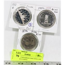 LOT OF 3  CANADIAN ONE DOLLAR COINS INCLUDING