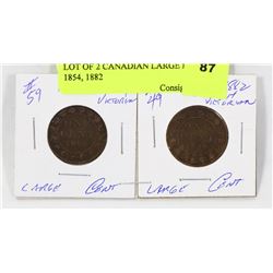 LOT OF 2 CANADIAN LARGE PENNIES 1888 AND 1882
