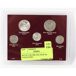 SET OF 5 SILVER USA 25¢ & 10¢ COLLECTION