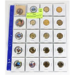 SHEET OF 20 USA COLORIZED AND GOLD PLATED COINS