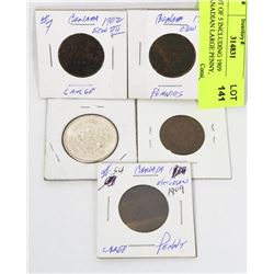 LOT OF 5 INCLUDING 1909 CANADIAN LARGE PENNY,