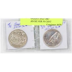 1951 CANADIAN AND 1967 CANADIAN SILVER 50 CENT