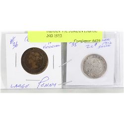 1881 CANADIAN VICTORIAN LARGE PENNY AND 1912