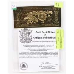 GOLD BANK NOTE GOVERNMENT OF ANTIGUA  & BARBUDA