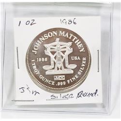 1 OZ JOHNSON MATTHEY 1986 .999 SILVER ROUND