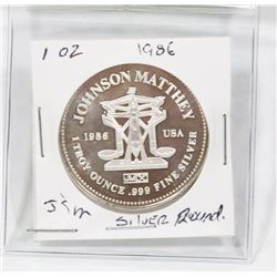 1 OZ JOHNSON MATTHEY 1986 .999 SILVER ROUND