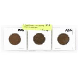 3 CANADIAN LARGE PENNIES INCL 1918,1919 AND 1920