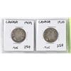 Image 1 : TWO CANADA SILVER TWENTY-FIVE CENT COINS,1909