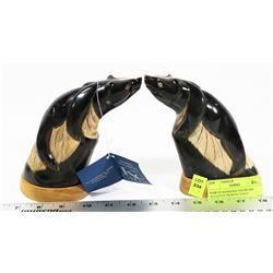 PAIR OF HANDCRAFTED BEARS SCULPTED FROM BUFFALO