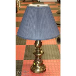 HEAVY BRASS TABLE LAMP WITH BLUE SHADE