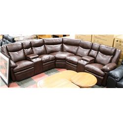 NEW QUENTON BROWN LEATHERETTE CONSOLE SECTIONAL