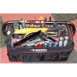 HUSKY 20” PRO TOOL BAG W/TOOL WALL AND CONTENT