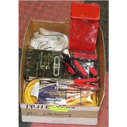 TRAY OF PULLER, BOOSTER CABLES, SLING