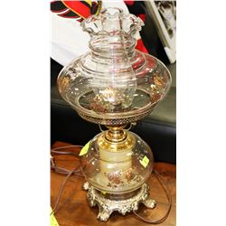 VINTAGE HURRICANE TABLE LAMP WITH GLASS SHADE