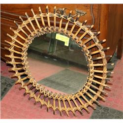 DECORATIVE BAMBOO WALL MIRROR, 22" DIAMETER