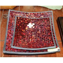 NEW 2PC MOSAIC CLAY DECORATIVE PLATTERS RED