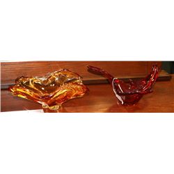 RED MURANO CANDY DISH WITH AMBER BUTTERFLY DISH