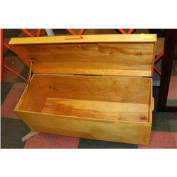 LARGE HANDCRAFTED WOODEN CHEST ON WHEELS