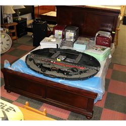 BROWN WOOD QUEEN SIZE BED - HEADBOARD , FOOTBOARD