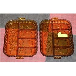 PAIR OF VINTAGE AMBER SEPARATED DISHES