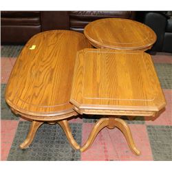 OAK COFFE TABLE AND 2 END TABLES