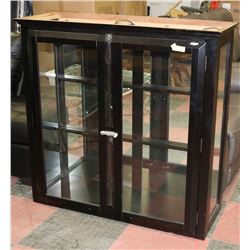 BLACK WOOD AND GLASS HUTCH
