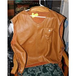 HANDCRAFTED LEATHER VEST WITH ANTLER BUTTONS XL